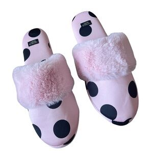 Victoria’s Secret Signature Satin Slippers Pink with Black Polka Dots Medium
